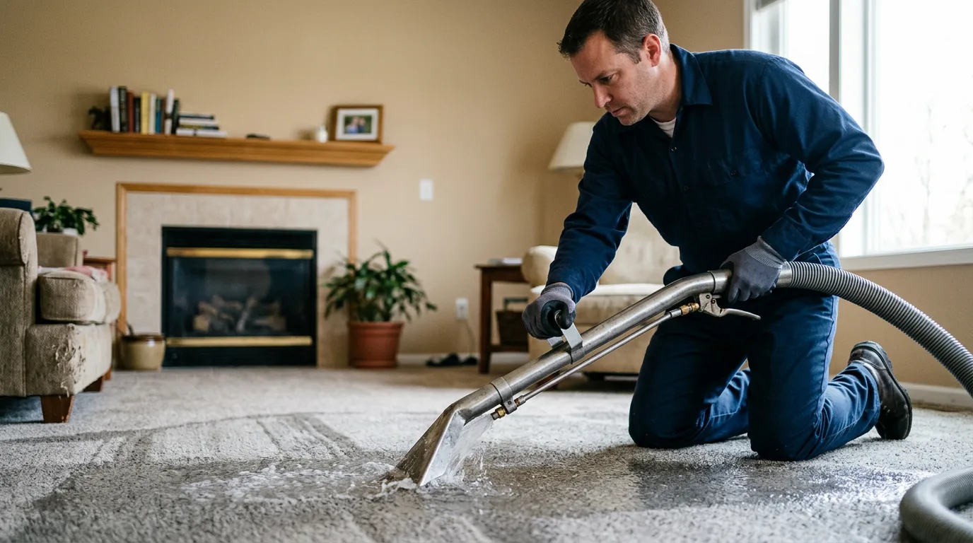 Water damage restoration technician working near Delaware, IA